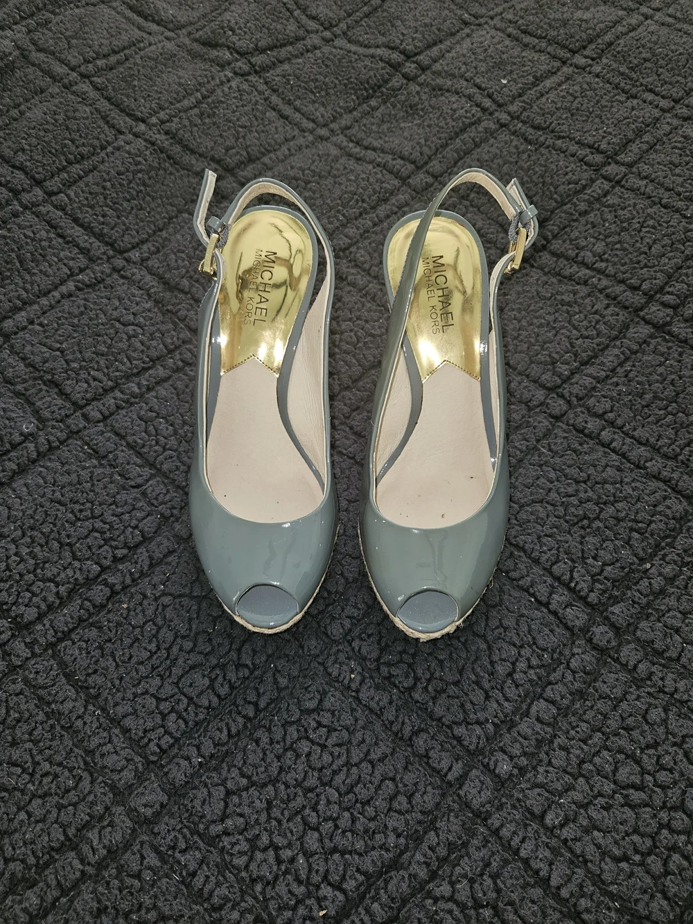 MICHAEL Michael Kors Keegan Surf Blue Patent Leather Espadrille Wedges